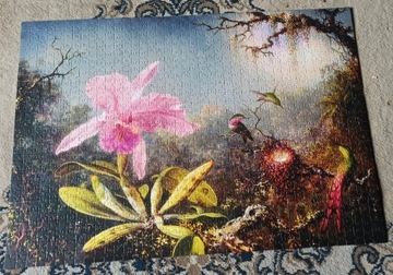 OBRAZ z puzzlei Orchidea i Kolibry 68x48