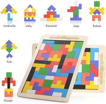 DREWNIANE PUZZLE 3D TETRIS MONTESSORI UKŁADANKA x2