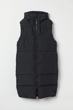 H&M kamizelka puffer z kapturem czarna puchowa r.S