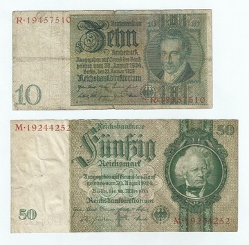 Banknoty Niemcy  10 Marek, 50 Marek