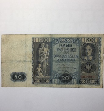 Banknot 20zł-1936r,zn.wod.wiz.Emilii Plater,ser.BF