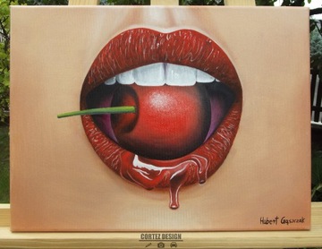 Obraz Red lips Czerwone usta 30x40 olejny