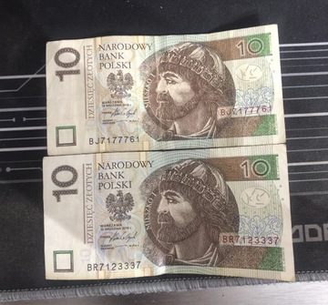 Dwa banknoty 10 złotych z ciekawym numerem seryjny