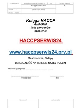 Księga HACCP, GHP/GMP,lista alergenów, szkolenie 