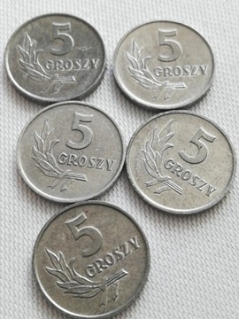 5 groszy  1967 stan idealny cena za 5 sztuk