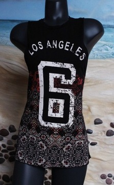 NEW LOOK*Czarna Koszulka Bokserka**Los Angeles 6 Boho*Cotton Modal**40/42