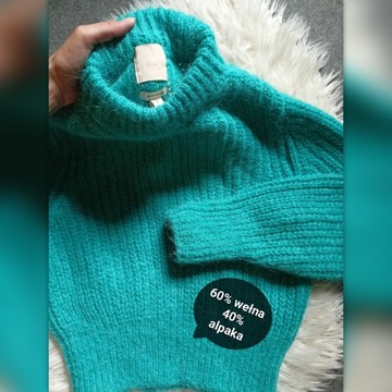 H&M sweter wełna alpaka M 38 turkusowy 