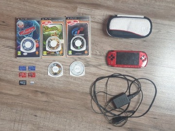 Sony PSP 3000 Red/Black+etui+ładowarka+5 gier UMD