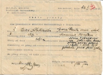 Karta porady dla prac. D.O.K.P Szczecinek-1946r