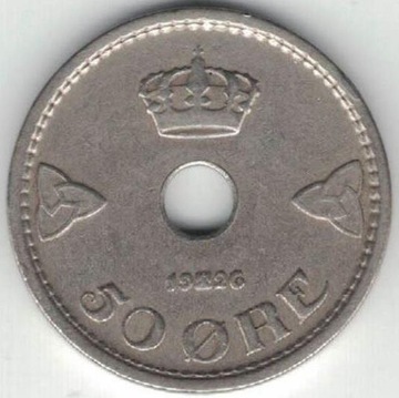 Norwegia 50 ore 1926 22 mm nr 1