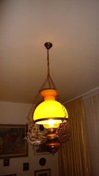 Wisząca lampa naftowa zelektryfikowana vintage