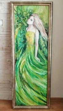 Obraz olejny Kobieta w zielonej sukni 160 x 60 cm