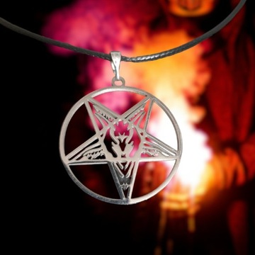 Duży pentagram naszyjnik na rzemieniu metal gothic