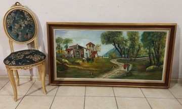 DUŻY OBRAZ OLEJNY RAMA DREWNO 148X78cm