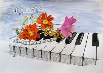 Kwiaty,flowers on piano,malarstwo
