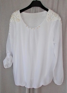 Elegancka biała bluzka, tiulowe rękawy 152-158