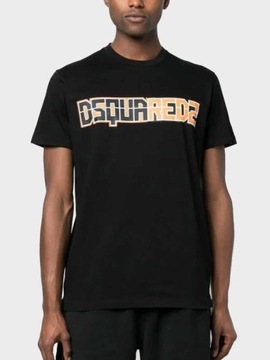 Dsquared2 czarny t-shirt logo-print cotton neon D2