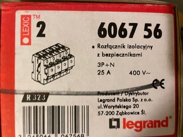 Rozłącznik bezpiecznikowy Legrand 606756 3P+N 25A 