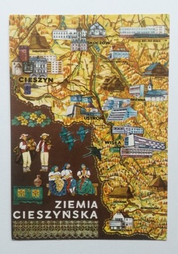 ZIEMIA CIESZYŃSKA pocztówka mapka unikatowa 1975 r