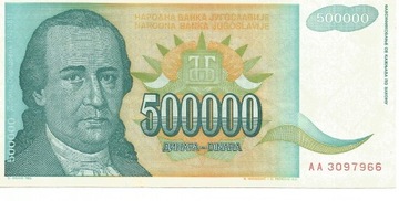 500 000 Dinar 1993r Jugosławia UNC