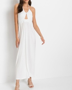 Piękna biała sukienka maxi r42 boho wiązana