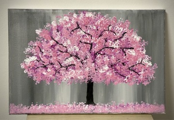 RĘCZNIE malowany obraz na płótnie Kwitnąca Wiśnia