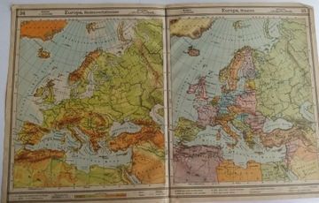 Mapa 1933 rok Europa fiz i polit