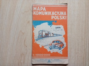 Mapa komunikacyjna Polski skala 1:1000000 1956