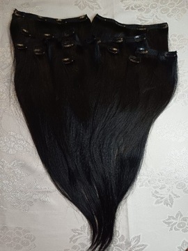Włosy naturalne Czarne Clip in 53cm 