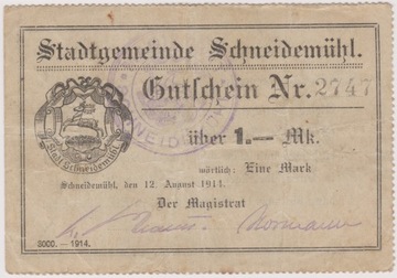 Schneidemühl (Piła), 1 Mk, 12.08.1914 (2747)