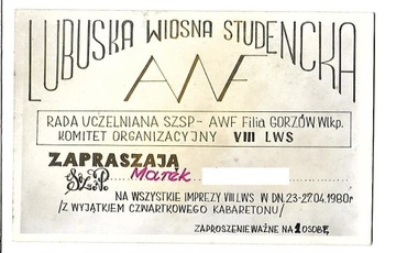 Zaproszenie AWF Gorzów Wlk 1980