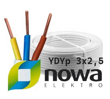 Przewód kabel płaski 3x2,5 NOWAELEKTRO 100m.