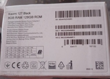 Xiaomi 12T Black 8GB RAM 128 GB ROM