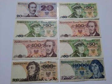 24#N 8 BANKNOTÓW PRL OD 20  DO 1000 ZŁ  SUPER STAN