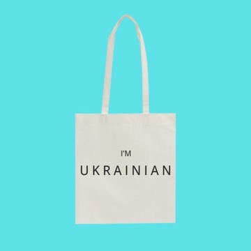 Ekologiczna torba biała z ukraińskimi symbolami