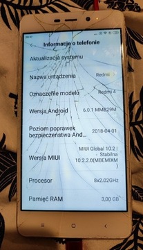 Xiaomi Redmi 4 32gb/3gb ram rozbity ekran, działa 