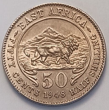 Brytyjska Afryka Wsch. 50 centów 1948r. b. ładna