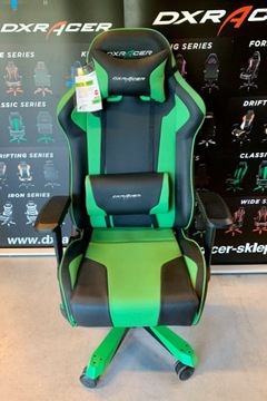 Czarno-zielony fotel gamingowy DXRACER