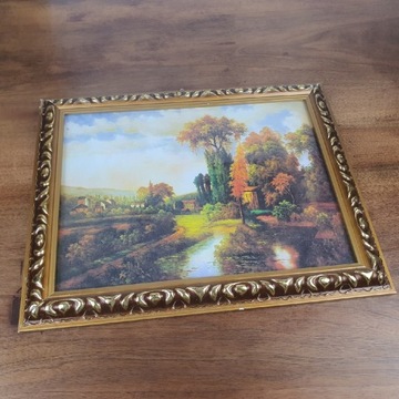 Obraz z PRL w ramie drewnianej 45 cm x 35 cm 