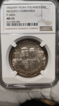 100 zł 1966 r - Mieszko i Dąbrówka, NGC MS65