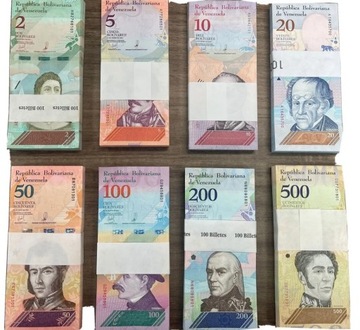 Zestaw 8x Paczka bankowa Wenezuela 2-500 bolivares 2018 UNC 