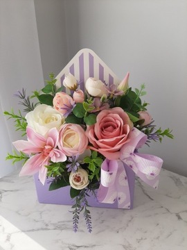 Flower box koperta fioletowa róża peonia 