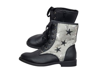 Czarne botki gwiazdy 36 buty z cekinami srebrne