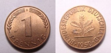 Niemcy 1 pfennig 1950 r. D PIEKNA!