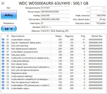 Dysk twardy Western Digital 500 GB niski przebieg