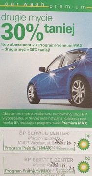 Kupony myjnia BP Premium Max - 2 mycia - 11.2024