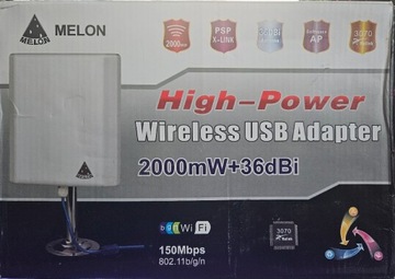 ANTENA AKTYWNA WiFi USB 2000mW+36dBi !