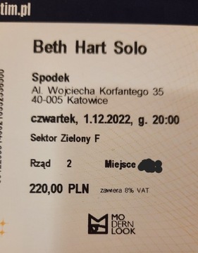 Beth Hart 01.12.2022 Katowice Spodek - 2 bilety