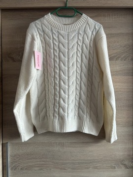 Sweter damski warkocz kremowy (ecru) M/L