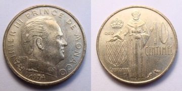 Monako 10 centimes 1974 r. Rzadkość!